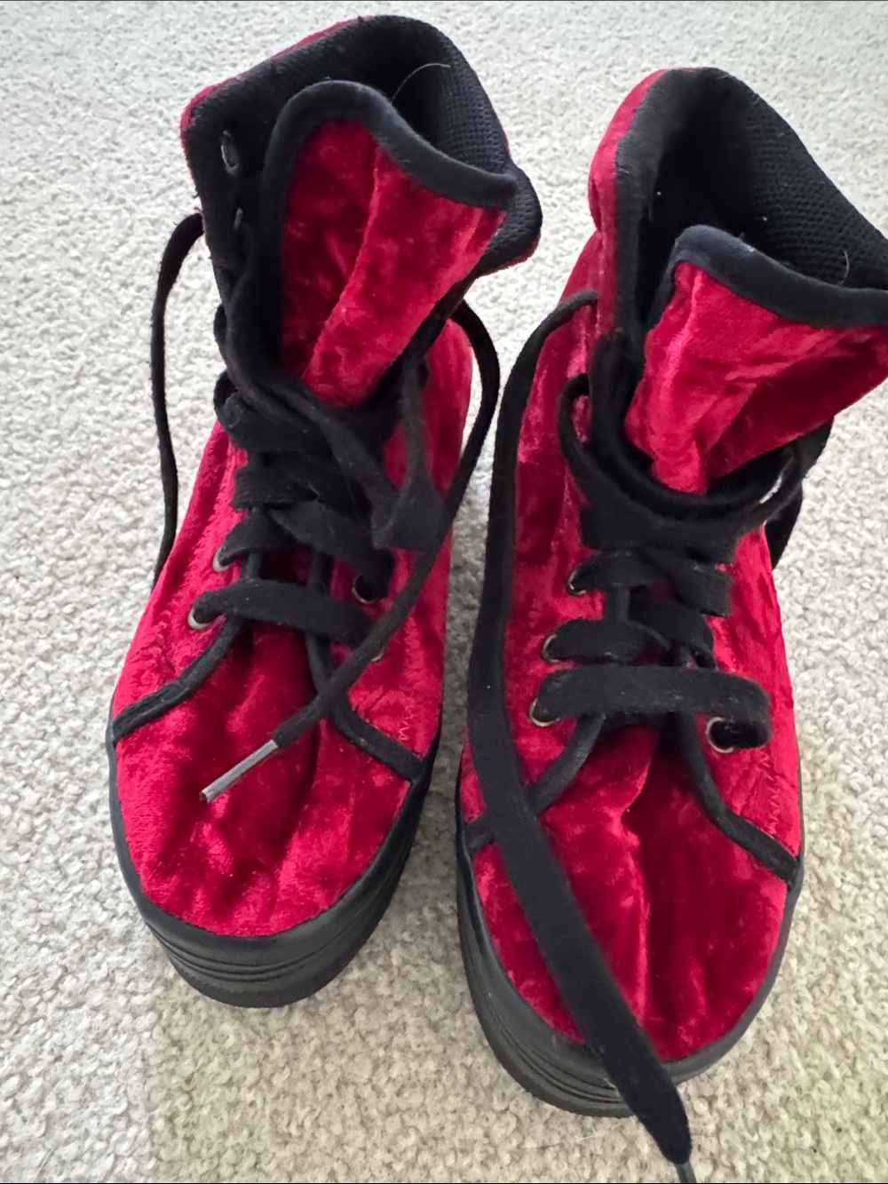Jeffrey Campbell Red Velvet High-Top Booties with Black Trim